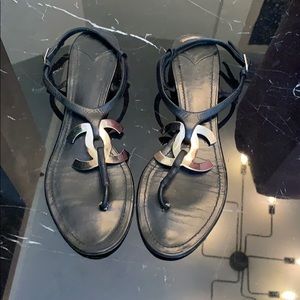 Authentic Chanel sandals with metal logo